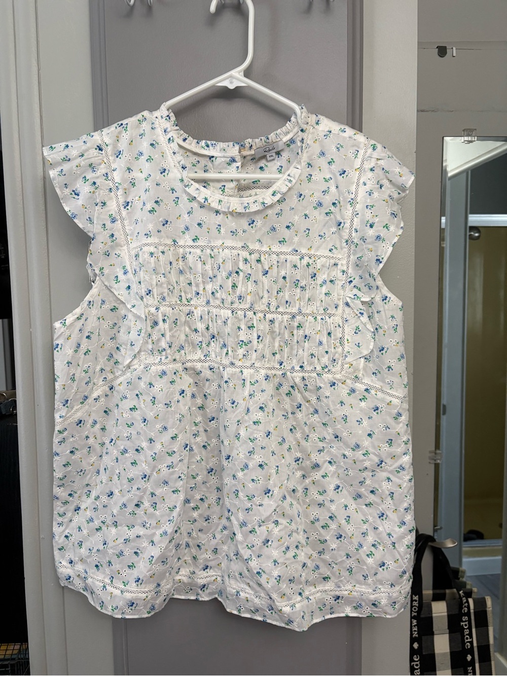 White Floral rails Girls' Ruffle Sleeve Top